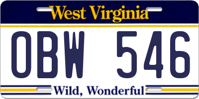 WV license plate OBW546