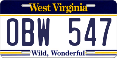 WV license plate OBW547