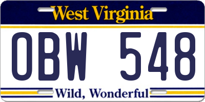 WV license plate OBW548