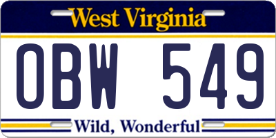 WV license plate OBW549