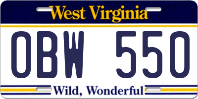 WV license plate OBW550