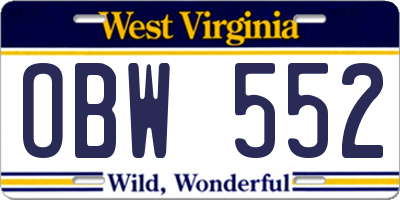 WV license plate OBW552