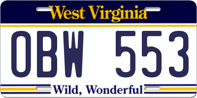WV license plate OBW553