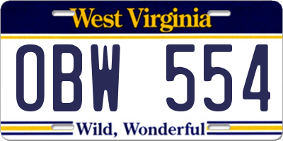 WV license plate OBW554