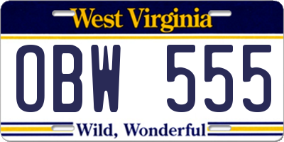 WV license plate OBW555