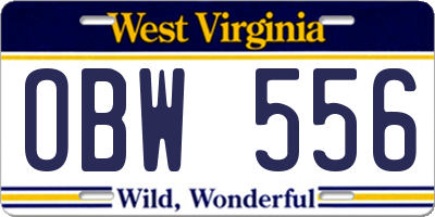 WV license plate OBW556
