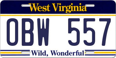 WV license plate OBW557