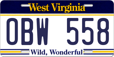 WV license plate OBW558