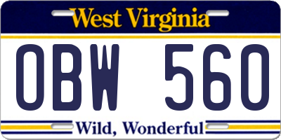 WV license plate OBW560