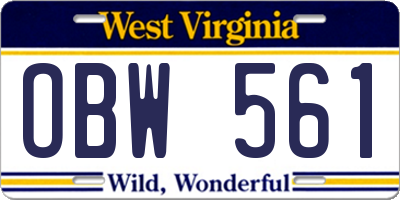 WV license plate OBW561