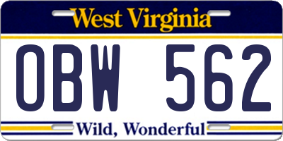 WV license plate OBW562
