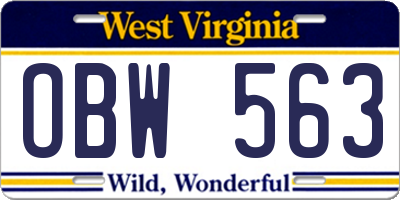 WV license plate OBW563