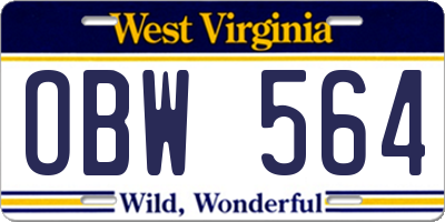 WV license plate OBW564