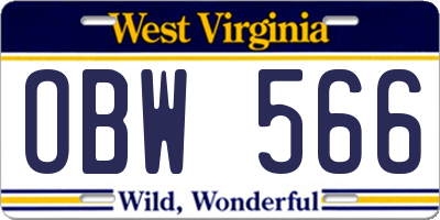 WV license plate OBW566