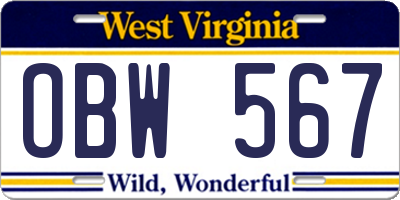 WV license plate OBW567