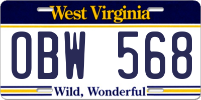 WV license plate OBW568