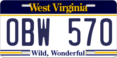 WV license plate OBW570