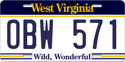 WV license plate OBW571