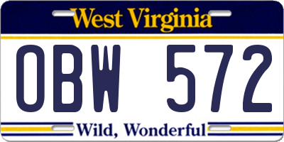 WV license plate OBW572