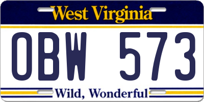 WV license plate OBW573