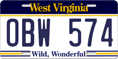 WV license plate OBW574