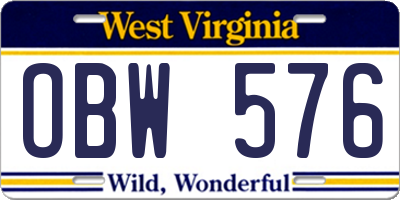 WV license plate OBW576