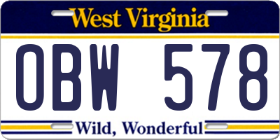 WV license plate OBW578