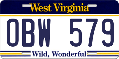 WV license plate OBW579