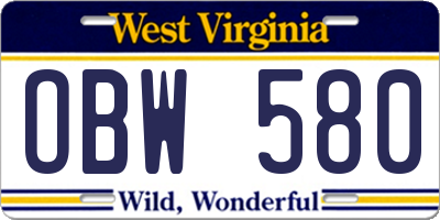 WV license plate OBW580