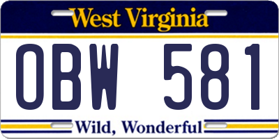 WV license plate OBW581