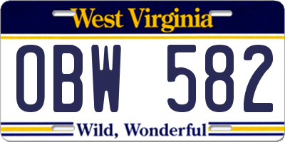 WV license plate OBW582