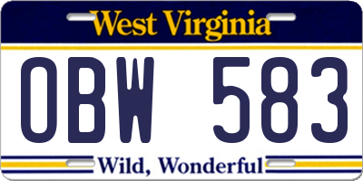 WV license plate OBW583