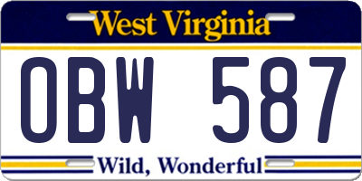 WV license plate OBW587