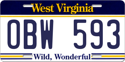 WV license plate OBW593