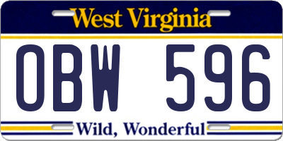 WV license plate OBW596