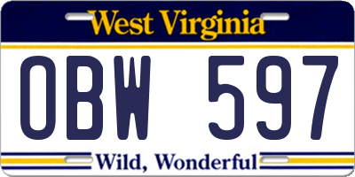 WV license plate OBW597