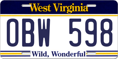 WV license plate OBW598
