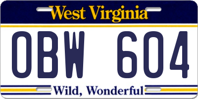 WV license plate OBW604