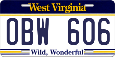 WV license plate OBW606