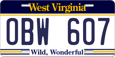 WV license plate OBW607