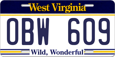 WV license plate OBW609