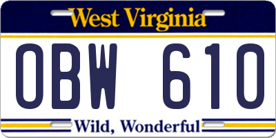 WV license plate OBW610
