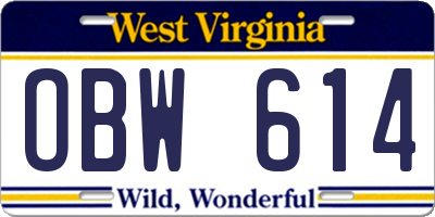 WV license plate OBW614