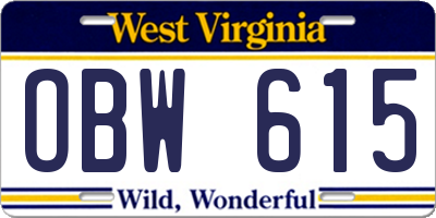 WV license plate OBW615