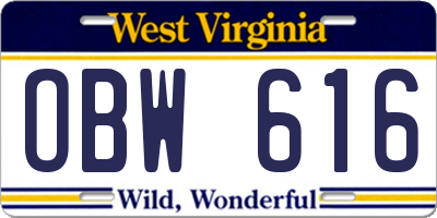 WV license plate OBW616
