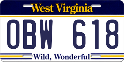 WV license plate OBW618