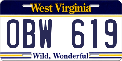 WV license plate OBW619