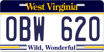 WV license plate OBW620
