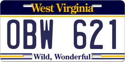 WV license plate OBW621