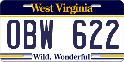 WV license plate OBW622